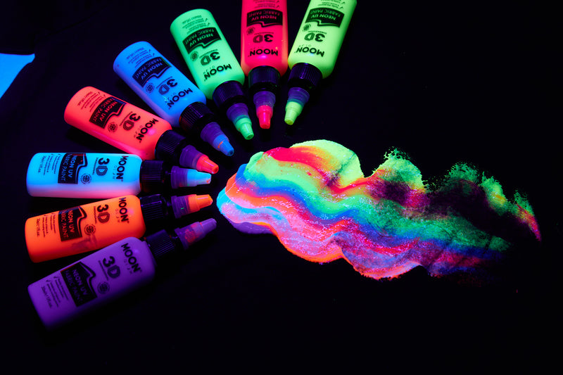 8x UV NEON fabric paint  Vibrant colors for ultra cool clothes, glowing in  black light 